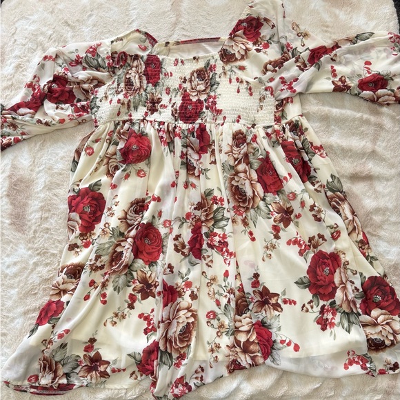 SHEIN Floral Lined Mini Dress - Red and Cream - Picture 4 of 5